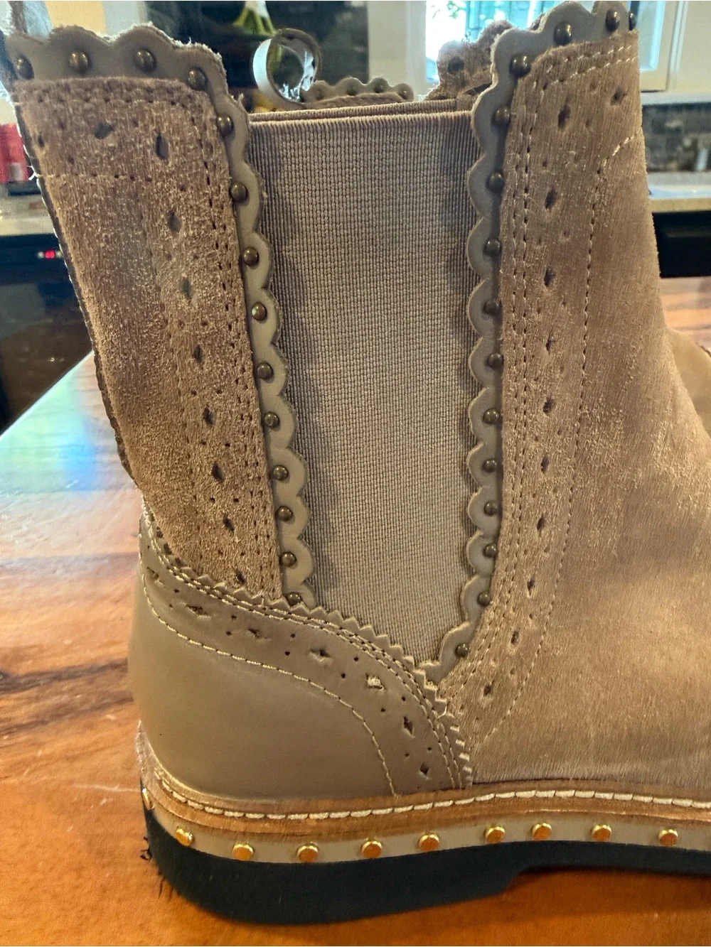 Free People Women’s Taupe Suede Chelsea Boot with Studded Sole